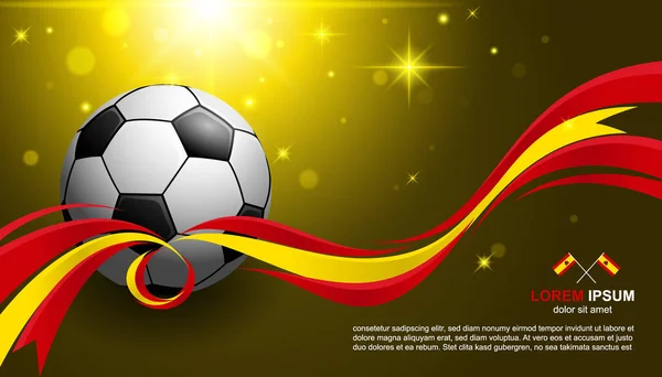 スペイン国旗とサッカー ボール 白熱光でサッカー カップ選手権背景 — ストックベクタ