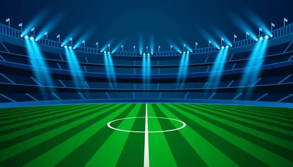 Campo Arena Fútbol Con Luces Brillantes Del Estadio Diseño Vectorial — Vector de stock