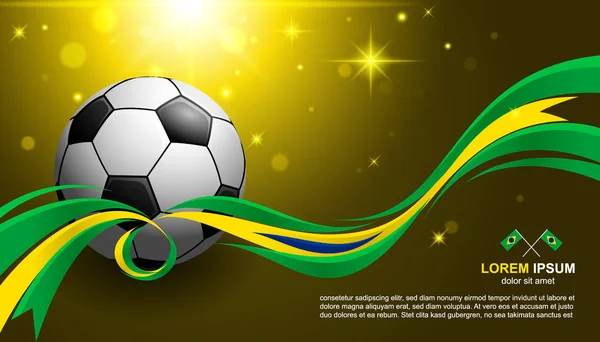 ブラジル国旗とサッカー ボール 白熱光でサッカー カップ選手権背景 — ストックベクタ