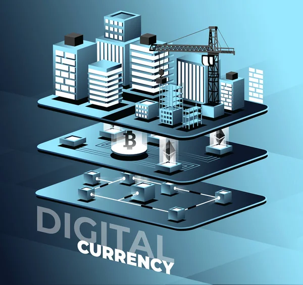 Cryptocurrency ve blockchain vektör çizim