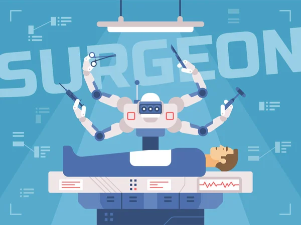 Surgicl 机器人对一个人执行手术 — 图库矢量图片