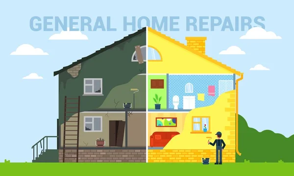 Geral home reparos estilo plano vetor ilustração . — Vetor de Stock