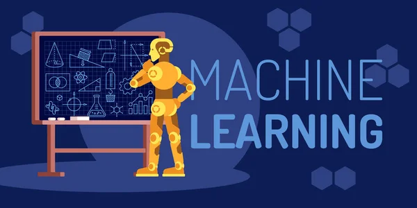 Machine Learning Robot op zoek platte vectorillustratie — Stockvector