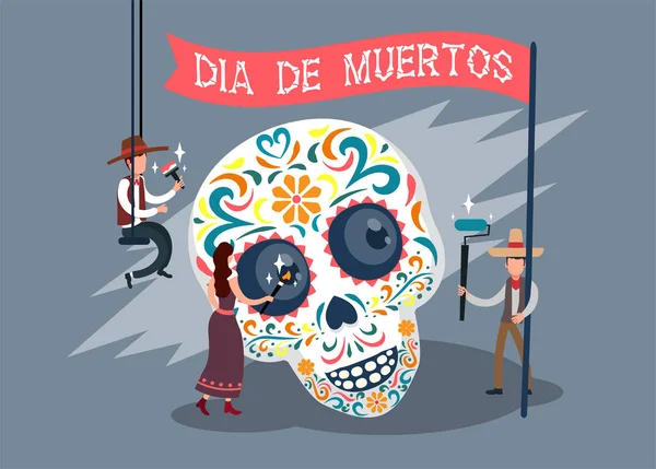 Tarjeta Dia de los Muertos con texto en español. Ilustración vectorial . — Vector de stock