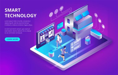 Akıllı şehir veya akıllı bina izometrik kavramı.