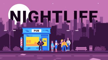 Şehrin gece hayatı renkli çizimi