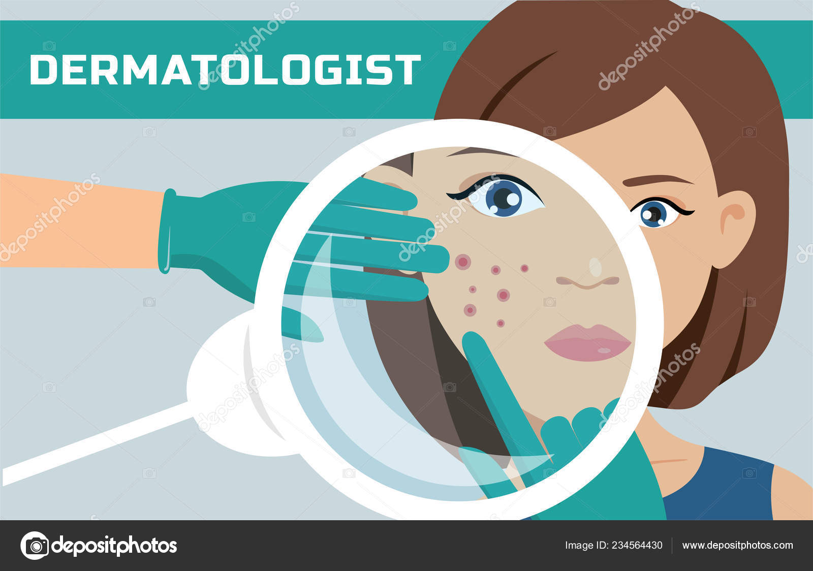 A dermatologist is examining the woman s skin Stock Vector by