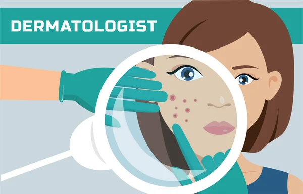 Dermatolog jest zbadanie skóry s Kobieta — Wektor stockowy
