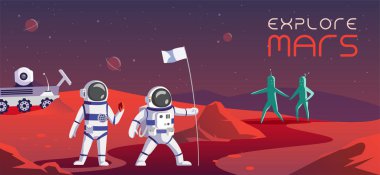 Mars keşfetmek astronotlar renkli çizimi