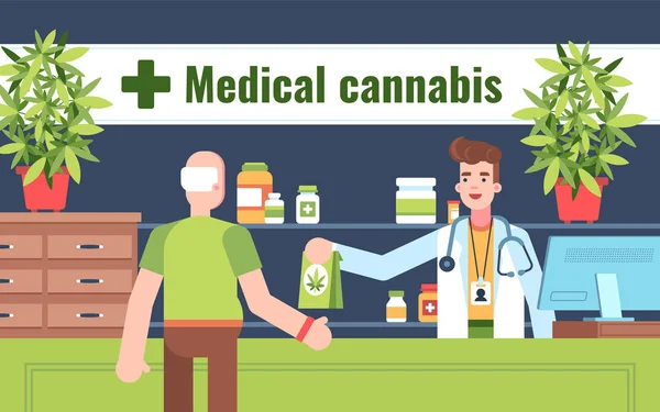 Ilustración colorida de las propiedades medicinales del cannabis — Archivo Imágenes Vectoriales