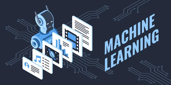 Kleurrijke vector illustratie van machine learning process — Stockvector