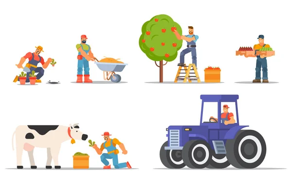 Ensemble coloré d'agriculteurs et de travailleurs agricoles — Image vectorielle