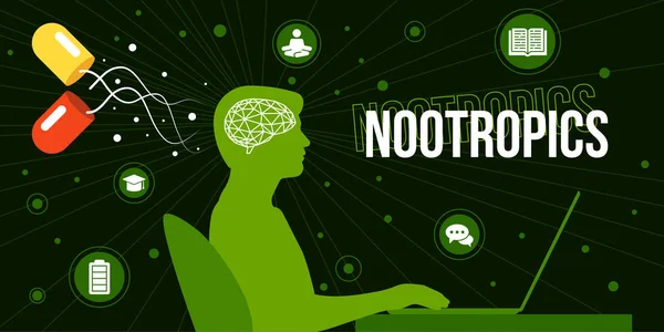 Ilustração colorida de nootropics e sua influência — Vetor de Stock