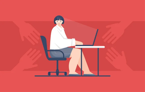 Ilustración vectorial de una mujer que fue acosada en el trabajo — Vector de stock