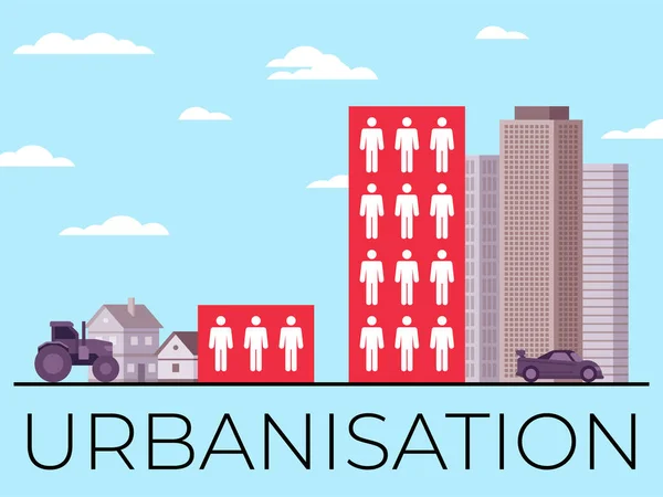 Ilustração vetorial demonstrando a urbanização e suas consequências —  Vetores de Stock