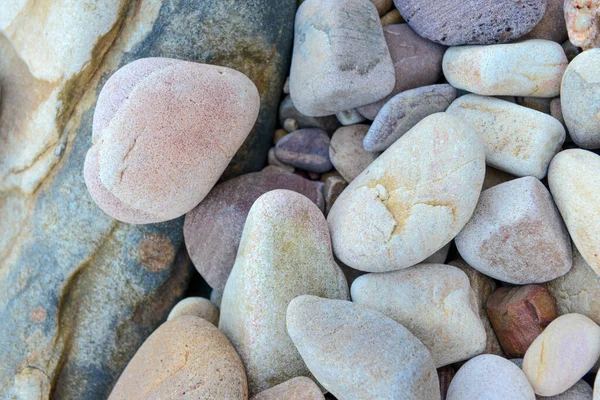 Gros Plan Sur Les Rochers Arrondis Polis Plage Bord Mer — Photo