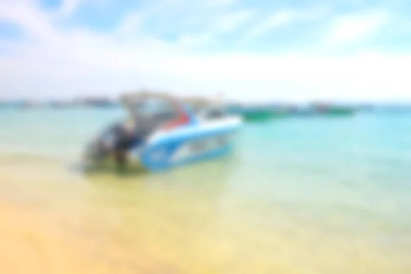 Spiaggia Sfocata Con Barca Motore Sulla Spiaggia Concetto Fondo Vacanza — Foto Stock