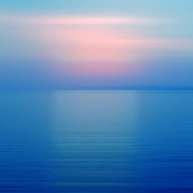 Soyut mavi arkaplan hareketi, alacakaranlık zamanlarında günbatımının denize vurduğu suda kırılma ile bulanıklaştı
