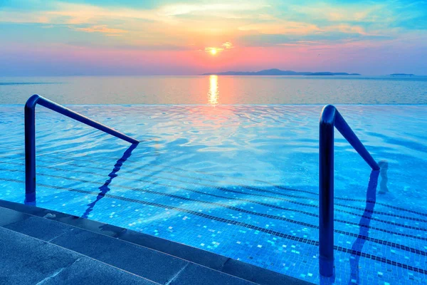 Swimming Pool Stair Beautiful Sunset Sea Twilight Times Vintage Filter — Stock Photo, Image