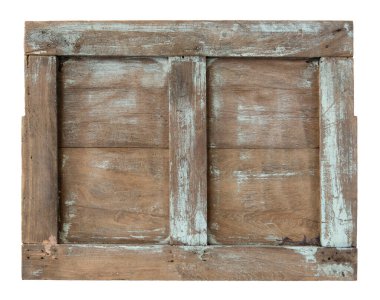 Beyaz arkaplanda izole edilmiş eski ahşap pencere çerçevesi
