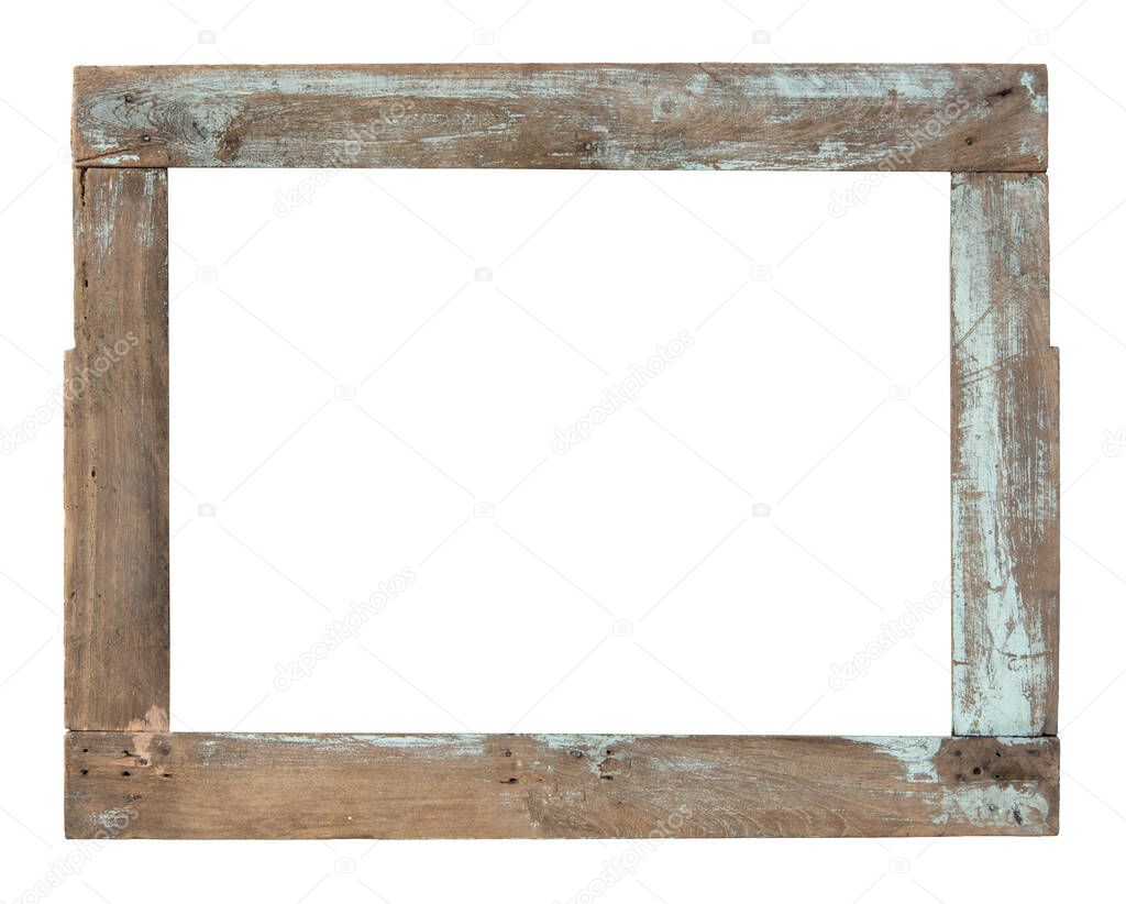 Old wooden window frame isolated on white background