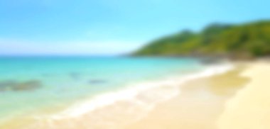 Doğa sahnesi bulanık tropik plaj ve mavi gökyüzü, yaz tatili arka plan konsepti