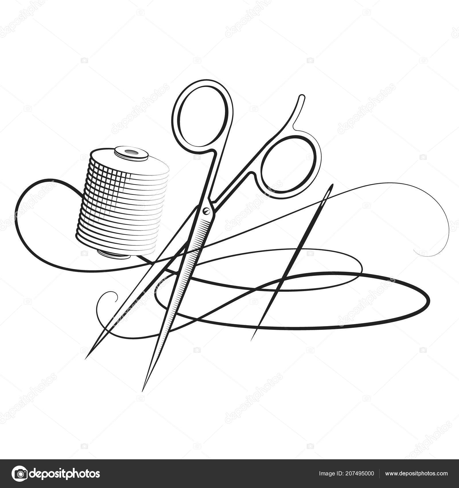 Scissors Needle Thread Sew Silhouette Cutting — Stock Vector © john1279 ...