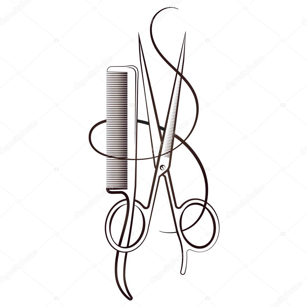 Scissors Comb Curls Hair Design — Stock Vector © john1279 #207494938