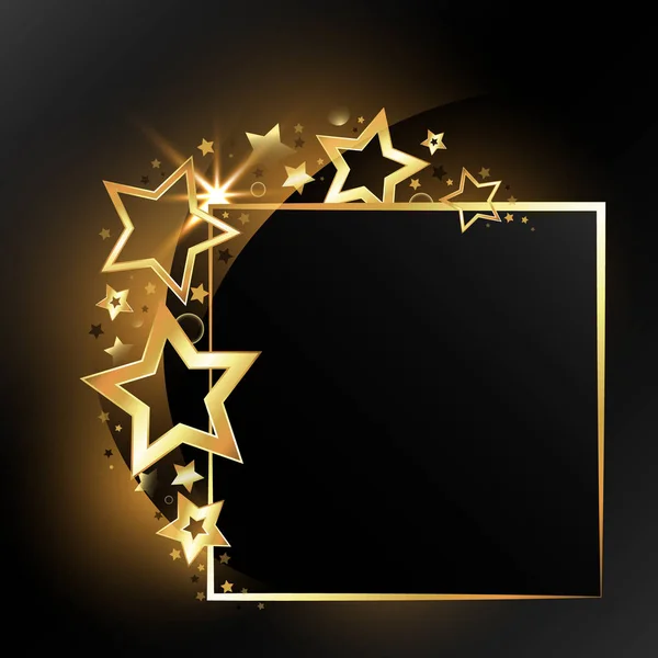 Festive golden frame with shiny beautiful stars on a black background