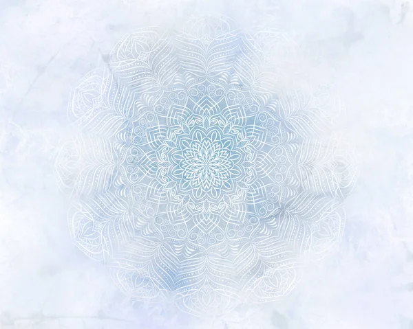 Frosty mystique abstrait mandala lumière fond bleu . — Photo