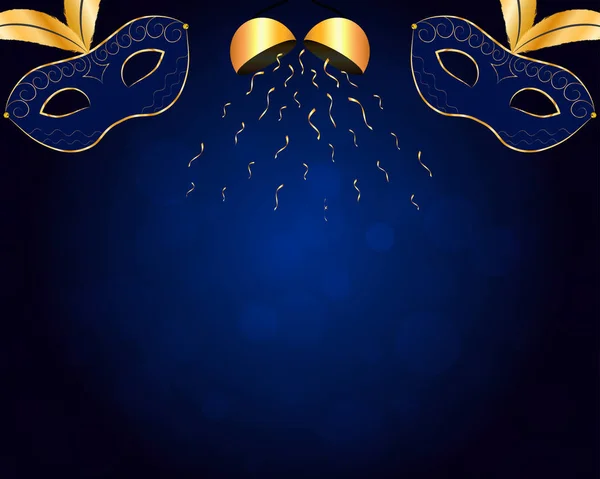 Carnaval fond vectoriel bleu avec des décorations en or . — Image vectorielle