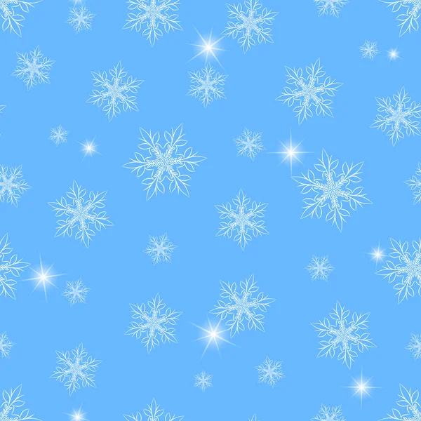 Patrón sin costuras de invierno con copos de nieve, destellos . — Archivo Imágenes Vectoriales