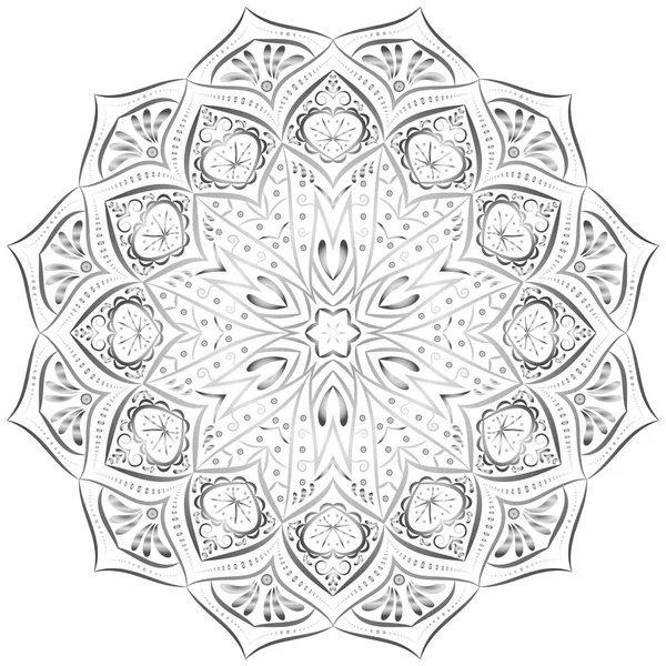 Mandala motif argent sur fond blanc . — Image vectorielle