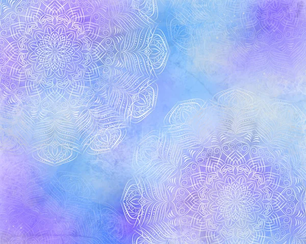 青と紫の色で 自由奔放な神秘的な抽象的なマンダラの背景 — ストック写真