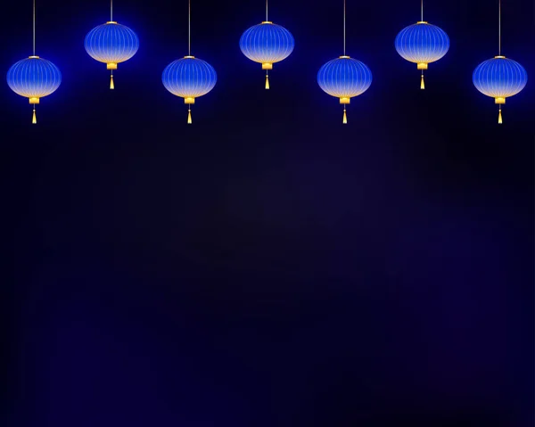 Éclairage lanternes bleues sur fond sombre . — Image vectorielle