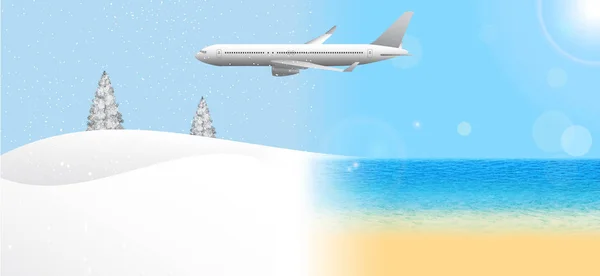从夏季到冬季飞行的客机. — 图库矢量图片