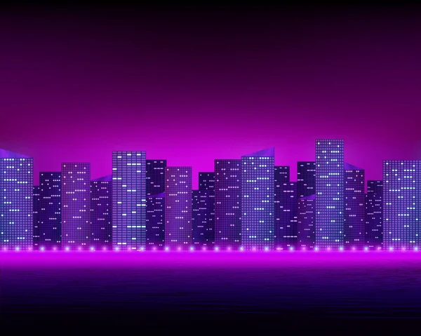 Luminoso paesaggio urbano notturno . — Vettoriale Stock
