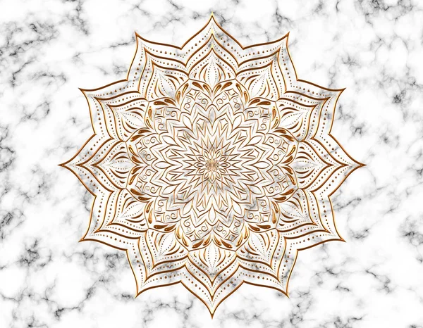 Mandala in oro su sfondo di marmo bianco . — Foto Stock