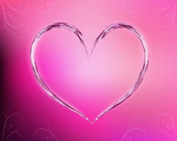 Water heart on pink floral background. — Stock Photo, Image