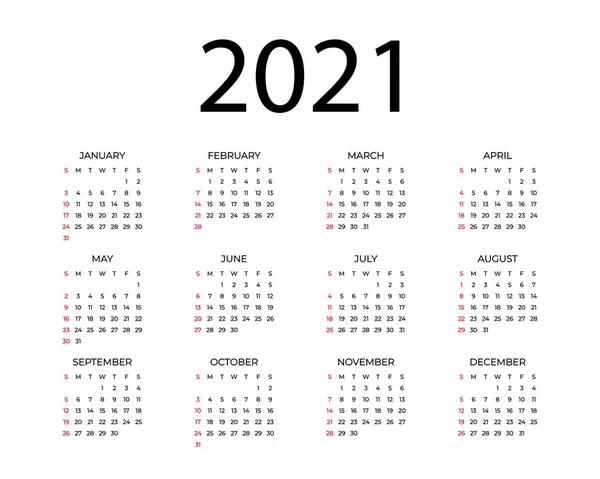 Kalender voor 2021 jaar. — Stockvector