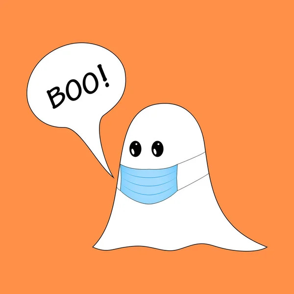 Halloween Boo Ghost with medical mask. — Stock Vector