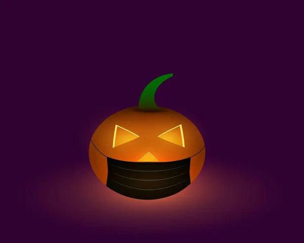 Linterna de calabaza brillante con mascarilla negra. — Vector de stock