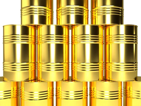 Золотые Баррели Нефти Расставленные Рядами — стоковое фото