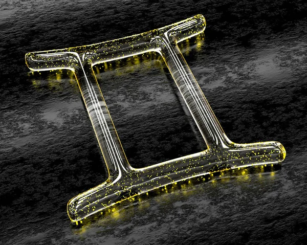Символ Астрологии Стекле Желтыми Частицами Близнецы — стоковое фото