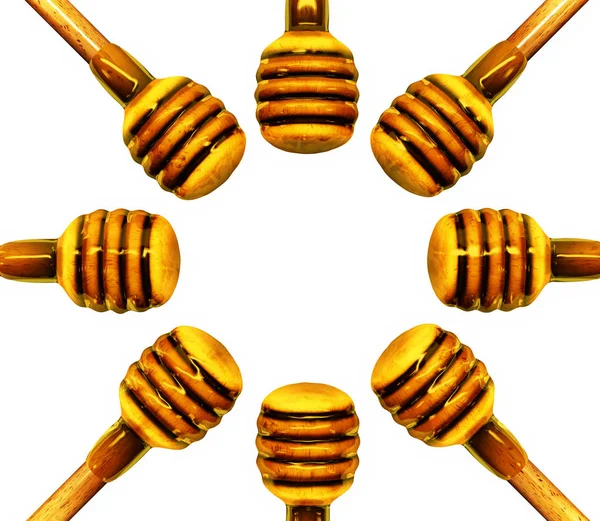 Ξύλινα Σταλάκτες Μέλι Τοποθετημένα Σχήμα Κύκλου — Φωτογραφία Αρχείου