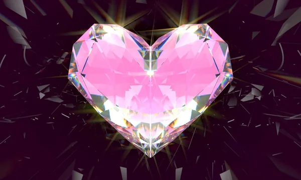 Reális Rózsaszín Gyémánt Maró Fény Fekete Háttér — Stock Fotó