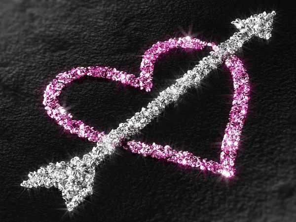 Heart Cupid Arrow Made Diamonds Black Concrete Background — Stock Photo, Image