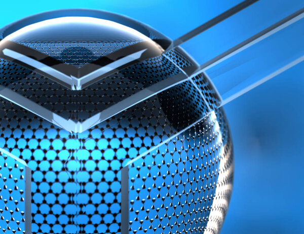 Closeup on a nano structure, atom of carbon. 3d illustration