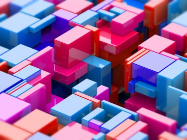 Turkuaz, kırmızı, mavi ve pembe plastik küpleri Meclisi