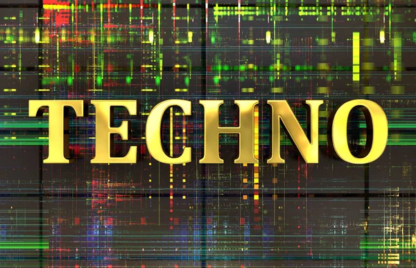 Techno Palabra Oro Con Fondo Electrónico — Foto de Stock